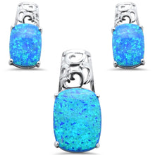 Load image into Gallery viewer, Sterling Silver Cushion Cut Blue Opal Pendant And Earring Set