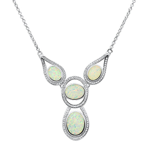 Sterling Silver New White Opal Pendant Necklace