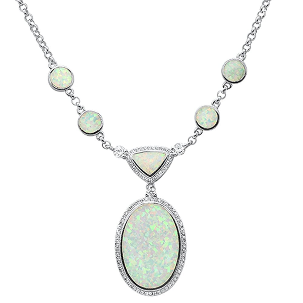 Sterling Silver White Opal And Cubic Zirconia Pendant Necklace