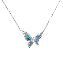 Load image into Gallery viewer, Sterling Silver Blue Opal and Cubic Zirconia Butterlfy Necklace