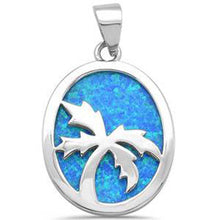 Load image into Gallery viewer, Sterling Silver Solid Blue Opal With Palm Tree Design Pendant