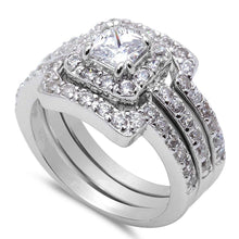 Load image into Gallery viewer, Sterling Silver 3 PIECE ENGAGEMENT BRIDAL Set Silver Ring with CZ Stones