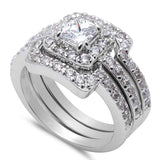 Sterling Silver 3 PIECE ENGAGEMENT BRIDAL Set Silver Ring with CZ Stones