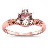Sterling Silver Morganite and CZ Irish Claddagh Rings, Width 9mm