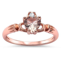 Sterling Silver Morganite and CZ Irish Claddagh Rings, Width 9mm