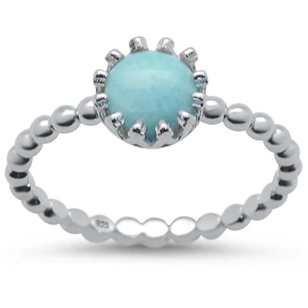 Sterling Silver Round Natural Larimar Crown Ring
