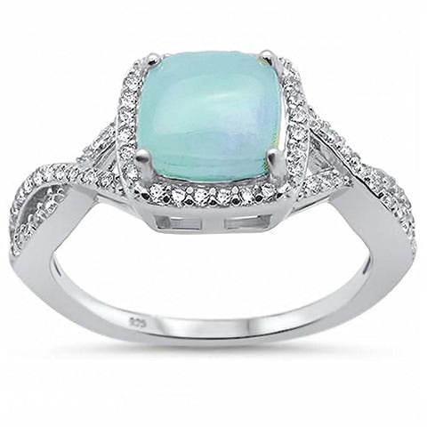 Sterling Silver Natural Larimar Cushion Shape Twisted Band Ring