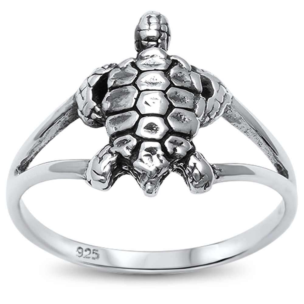 Sterling Silver Cute Plain Turtle .925 RingAnd Width 14mm