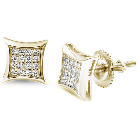 Sterling Silver Yellow Gold Plated 8mm Square Micro Pave Modern Earrings