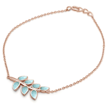 Load image into Gallery viewer, Sterling Silver Rose Gold Plated Natural Larimar Leaf Design Bracelet
