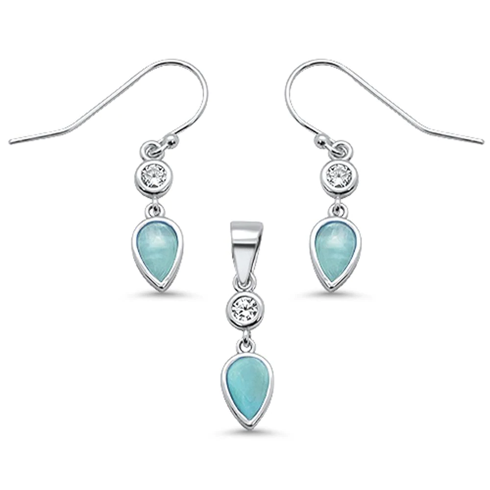 Sterling Silver Natural Larimar and Pearl Pendant Necklace 16-18 inch Extension
