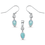 Sterling Silver Natural Larimar and Pearl Pendant Necklace 16-18 inch Extension