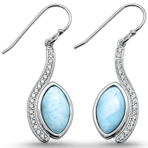 Sterling Silver Natural Larimar and Cz Marquise Dangle Earrings