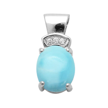 Load image into Gallery viewer, Sterling Silver Natural Larimar Oval Shape and Cz Pendant