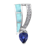 Sterling Silver Natural Larimar Tanzanite and Cz Pendant