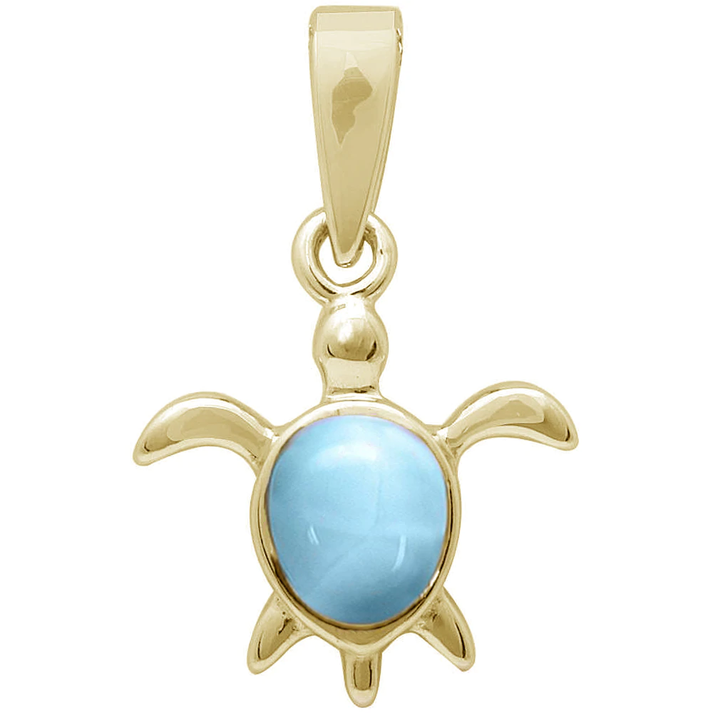 Sterling Silver Yellow Gold Plated Natural Larimar Turtle Charm Pendant