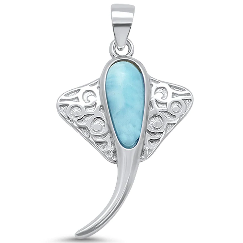 Sterling Silver Natural Larimar Stingray Design Pendant