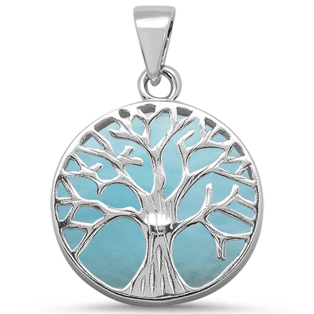 Sterling Silver Natural Larimar Tree of Life Design Pendant