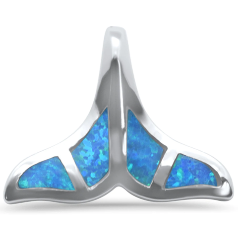 Sterling Silver Blue Opal Whale Tail Charm Pendant