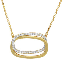 Load image into Gallery viewer, Sterling Silver Gold Plated Double CZ Open Oval Necklace