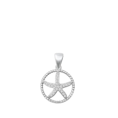 Sterling Silver CZ Starfish Pendant--Height 14mm