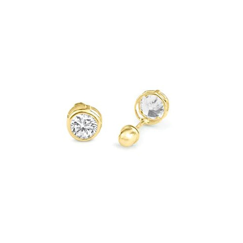OroTrue 14K Yellow Gold Round Bezel Clear CZ Screw Back Stud Earrings