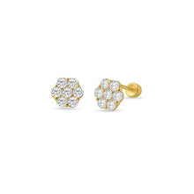 Load image into Gallery viewer, OroTrue 14K Yellow Gold Flower CZ Screw Back Stud Earrings