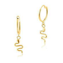 Load image into Gallery viewer, OroTrue 14K Yellow Gold Huggie Hanging Snake Earrings