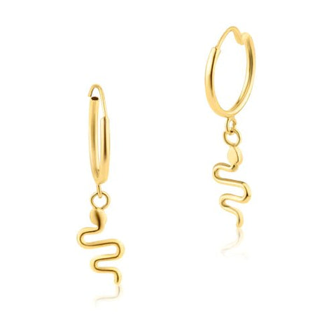 OroTrue 14K Yellow Gold Huggie Hanging Snake Earrings