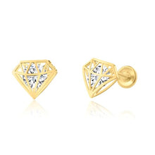 Load image into Gallery viewer, OroTrue 14K Yellow Gold CZ Diamond Design Screw Back Earrings