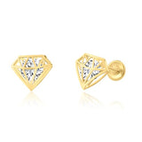 OroTrue 14K Yellow Gold CZ Diamond Design Screw Back Earrings