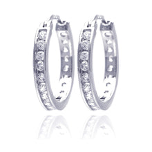 Load image into Gallery viewer, Sterling Silver Rhodium Plated Round Clear CZ  Hoop Earring