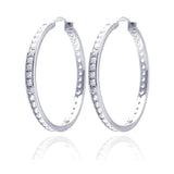 Sterling Silver Rhodium Plated Round Clear CZ  Hoop Earring