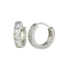 Sterling Silver Rhodium Plated 10mm Hoop Huggie Earrings