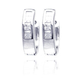 Sterling Silver Rhodium Plated Channel Clear CZ Huggie Earrings
