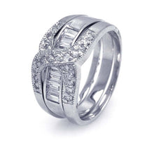 Load image into Gallery viewer, Sterling Silver Nickel Free Rhodium Plated Clear Baguette CZ Overlap RingAnd And Width 1mm