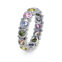 Load image into Gallery viewer, Sterling Silver Rhodium Plated Multi Colored CZ Stackable Eternity RingAnd Width 5mmAnd Thickness 4mm
