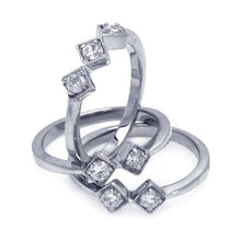 Load image into Gallery viewer, Sterling Silver Rhodium Plated Diamond Shaped CZ Stackable Ring Set