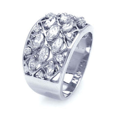 Sterling Silver Rhodium Plated Multi CZ Mesh Ring