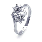Sterling Silver Rhodium Plated Double Flowers Shaped Rings With CZ Stones