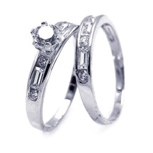Load image into Gallery viewer, Sterling Silver Rhodium Plated Clear Round and Marquise CZ Engagement Bridal Ring Set