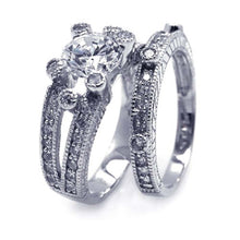 Load image into Gallery viewer, Sterling Silver Rhodium Plated Pave CZ Ornate Wedding Ring Set