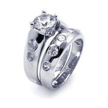 Load image into Gallery viewer, Sterling Silver Rhodium Plated Round Clear CZ Engagement Ring Set
