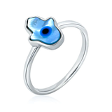 Sterling Silver Rhodium Plated Hamsa Evil Eye Mother Of Pearl Ring