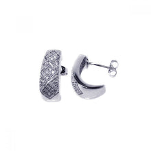 Load image into Gallery viewer, Sterling Silver Rhodium Plated Crescent Micro Pave Clear CZ  Stud Post Earring