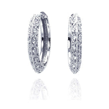 Load image into Gallery viewer, Sterling Silver Rhodium Plated Micro Pave Shape Hoop Earrings With CZ Stones