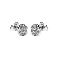 Sterling Silver Rhodium Plated Micro Pave Sun Shaped  Stud Post Earring With CZ Stones