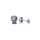 Sterling Silver Classic Round Bezel Embedded with Micro Paved Clear Czs Stud Earring