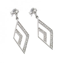 Load image into Gallery viewer, Sterling Silver  Micro Pave Open Diamond Design Inlaid With Clear CZ Stones. Earring Dimensions of 36.9Mm x 13.3MM