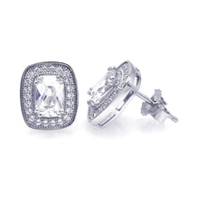 Load image into Gallery viewer, Sterling Silver Rhodium Plated Micro Pave Clear Square Inlay Shaped Stud Earring With CZ Stones